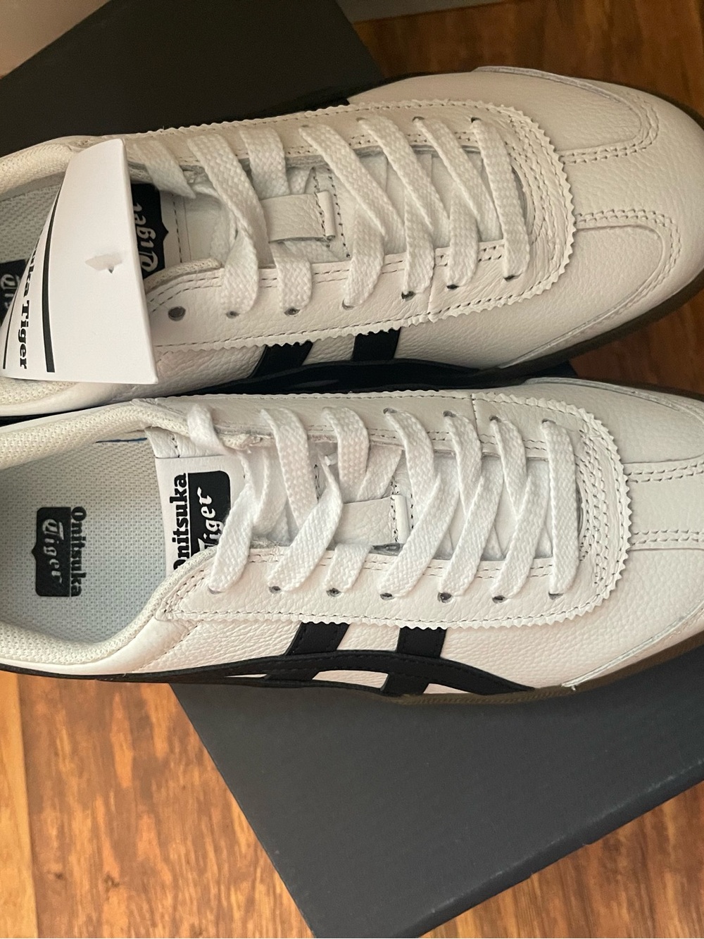 Onitsuka Tiger by Asics White Leather Sneakers with Black Stripes - Picture 9 of 15